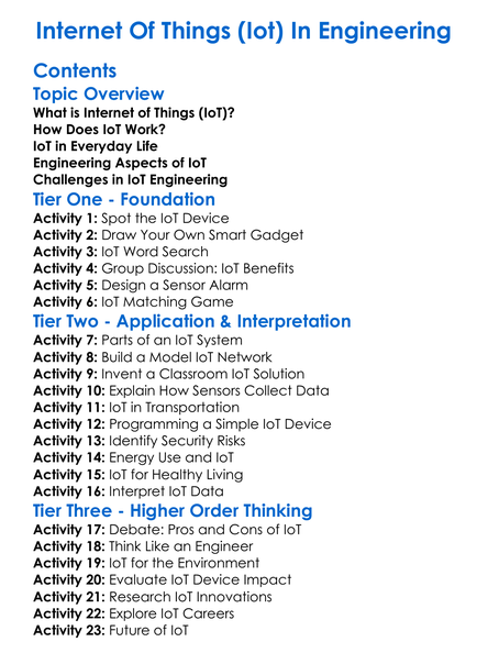 Internet Of Things Iot In Engineering Worksheet Activity Booklet