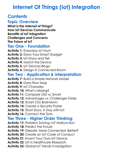 Internet Of Things Iot Integration Worksheet Activity Booklet