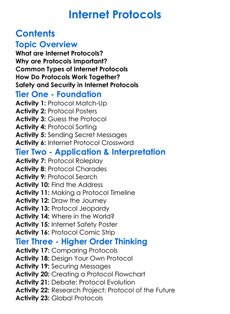 Internet Protocols Worksheet Activity Booklet