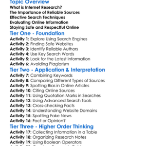Internet Research Skills Worksheet Activity Booklet