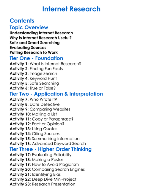 Internet Research Worksheet Activity Booklet