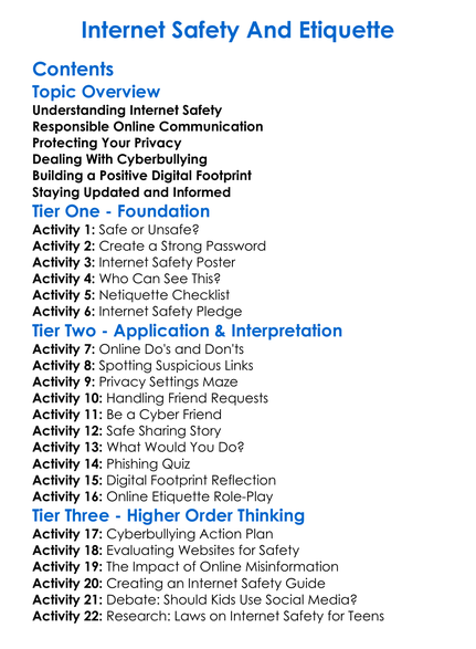Internet Safety And Etiquette Worksheet Activity Booklet