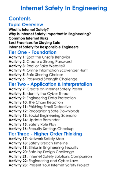 Internet Safety In Engineering Worksheet Activity Booklet
