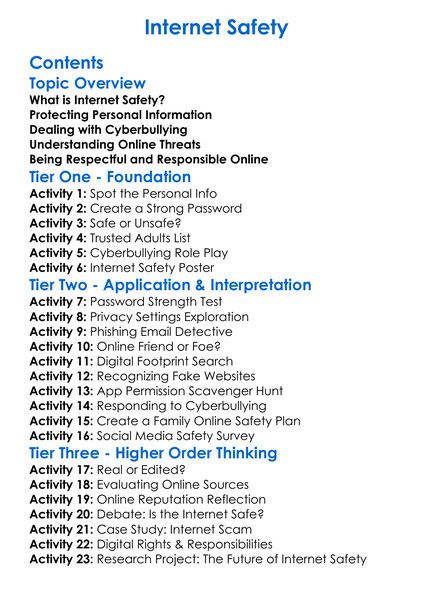 Internet Safety Worksheet Activity Booklet