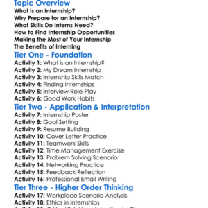 Internship Preparation Worksheet Activity Booklet