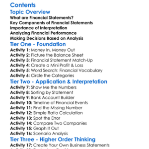 Interpretation And Analysis Of Financial Statements Worksheet Activity Booklet