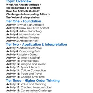 Interpretation Of Ancient Artifacts Worksheet Activity Booklet