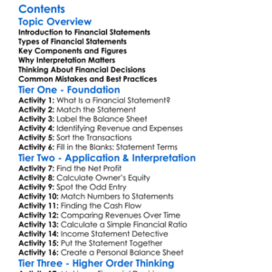 Interpretation Of Financial Statements Worksheet Activity Booklet