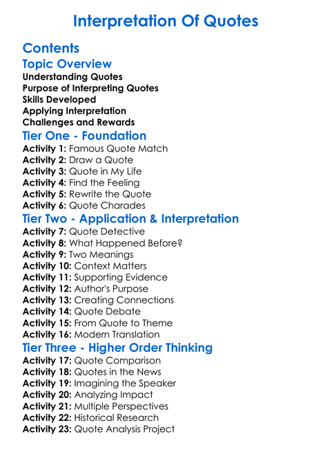 Interpretation Of Quotes Worksheet Activity Booklet