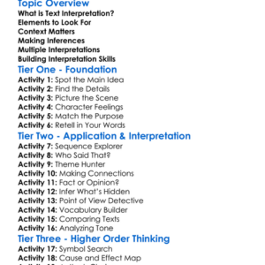 Interpretation Of Texts Worksheet Activity Booklet