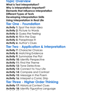 Interpretation Of Texts Worksheet Activity Booklet