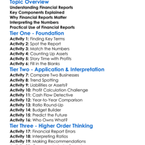 Interpreting Financial Reports Worksheet Activity Booklet