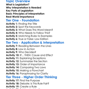 Interpreting Legislation Worksheet Activity Booklet