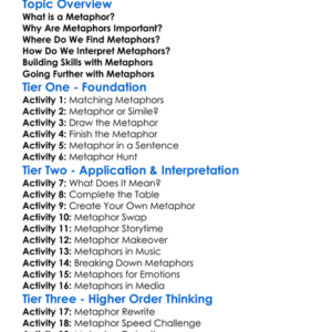 Interpreting Metaphors Worksheet Activity Booklet