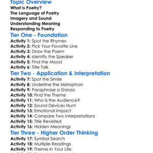 Interpreting Poems Worksheet Activity Booklet