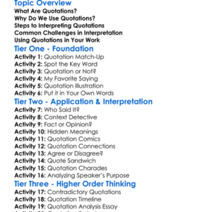 Interpreting Quotations Worksheet Activity Booklet