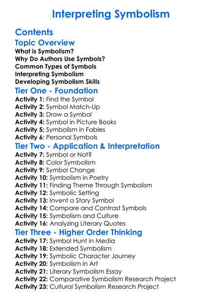 Interpreting Symbolism Worksheet Activity Booklet