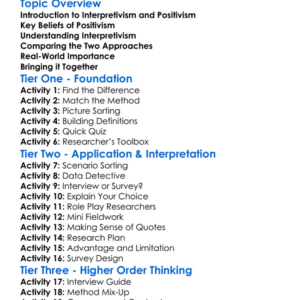 Interpretivism And Positivism Worksheet Activity Booklet