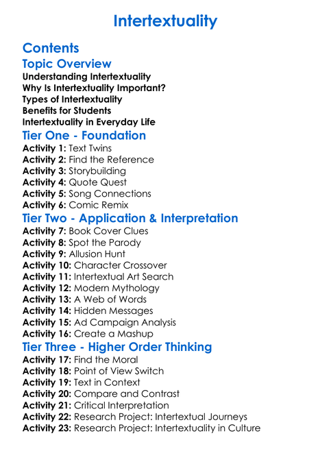 Intertextuality Worksheet Activity Booklet