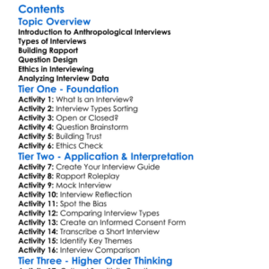 Interview Techniques In Anthropology Worksheet Activity Booklet