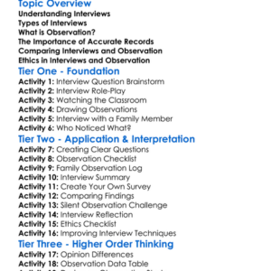 Interviews And Observation Worksheet Activity Booklet