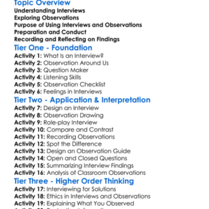 Interviews And Observations Worksheet Activity Booklet