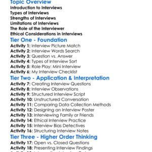 Interviews In Sociology Worksheet Activity Booklet