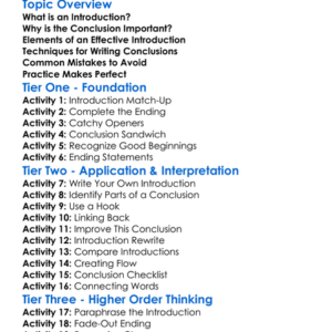 Introduction And Conclusion Worksheet Activity Booklet