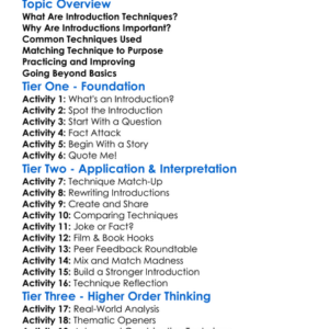 Introduction Techniques Worksheet Activity Booklet
