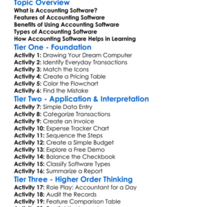 Introduction To Accounting Software Worksheet Activity Booklet