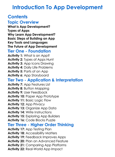 Introduction To App Development Worksheet Activity Booklet