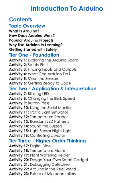 Introduction To Arduino Worksheet Activity Booklet