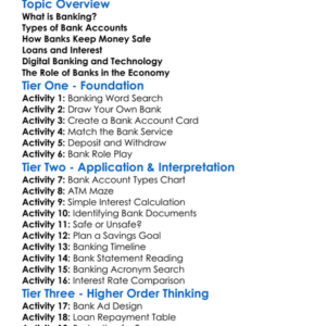 Introduction To Banking Worksheet Activity Booklet