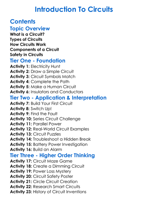 Introduction To Circuits Worksheet Activity Booklet