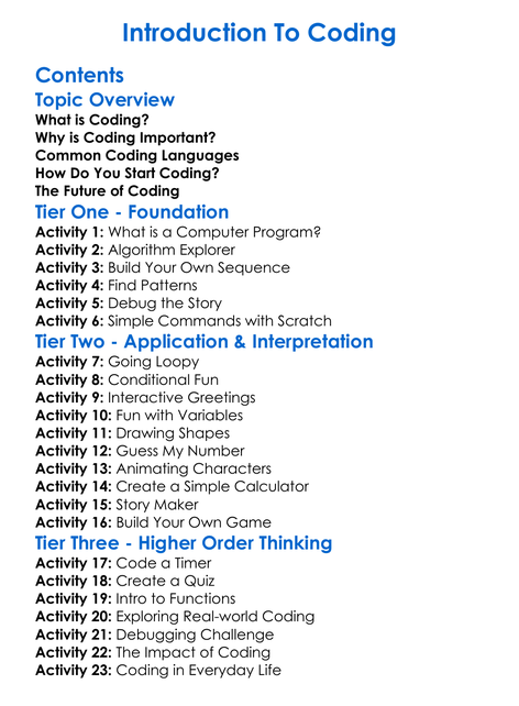 Introduction To Coding Worksheet Activity Booklet