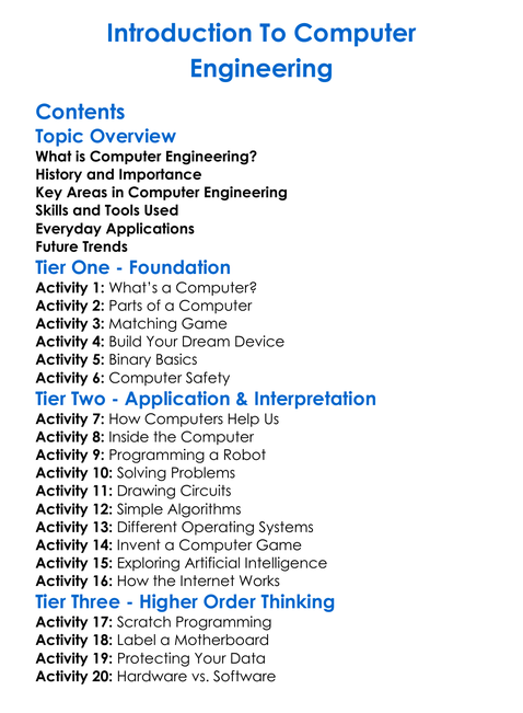 Introduction To Computer Engineering Worksheet Activity Booklet