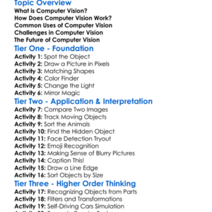 Introduction To Computer Vision Worksheet Activity Booklet