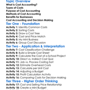 Introduction To Cost Accounting Worksheet Activity Booklet