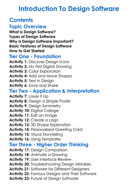Introduction To Design Software Worksheet Activity Booklet