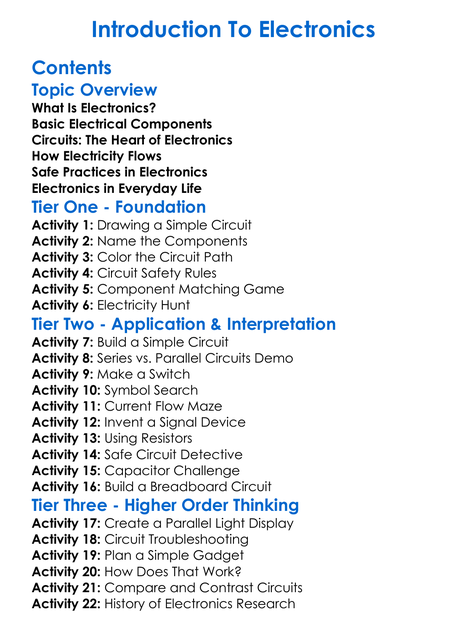 Introduction To Electronics Worksheet Activity Booklet