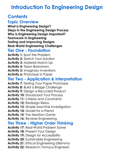 Introduction To Engineering Design Worksheet Activity Booklet