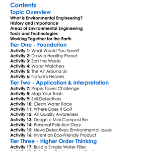 Introduction To Environmental Engineering Worksheet Activity Booklet
