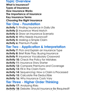 Introduction To Insurance Worksheet Activity Booklet