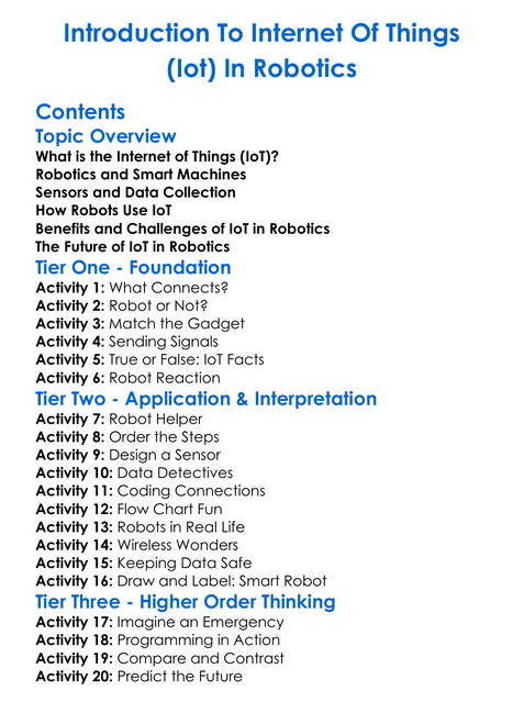Introduction To Internet Of Things Iot In Robotics Worksheet Activity Booklet