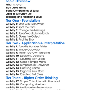 Introduction To Java Worksheet Activity Booklet