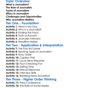 Introduction To Journalism Worksheet Activity Booklet