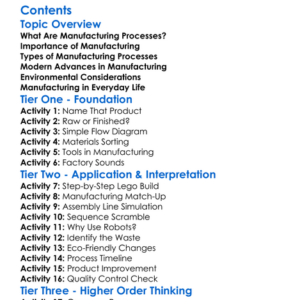 Introduction To Manufacturing Processes Worksheet Activity Booklet