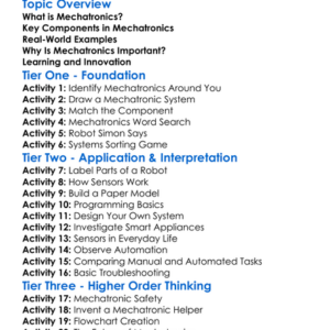 Introduction To Mechatronics Worksheet Activity Booklet