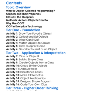 Introduction To Object-Oriented Programming Worksheet Activity Booklet
