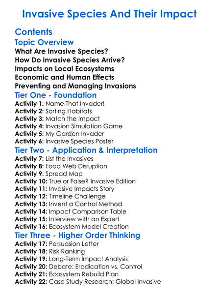 Invasive Species And Their Impact Worksheet Activity Booklet